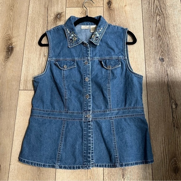 Bobbie Brooks denim jean vest shirt embroidered collar button down L. - Picture 14 of 14